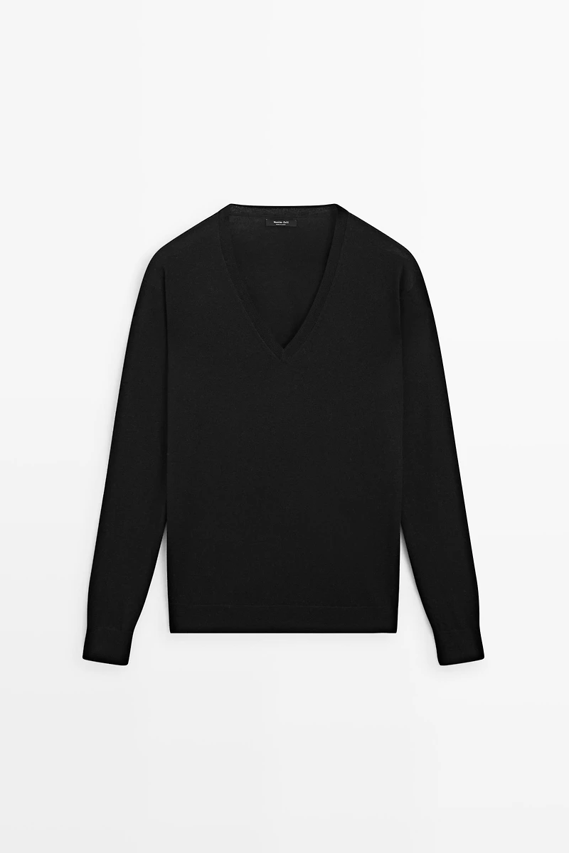 V-neck knit sweater