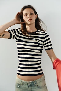 STRIPED RIBBED KNIT TOP