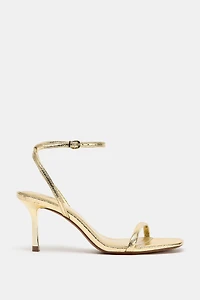 METALLIC EFFECT HEELED SANDALS