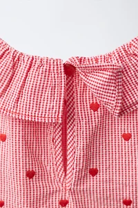 PLAID TOP WITH EMBROIDERED HEARTS