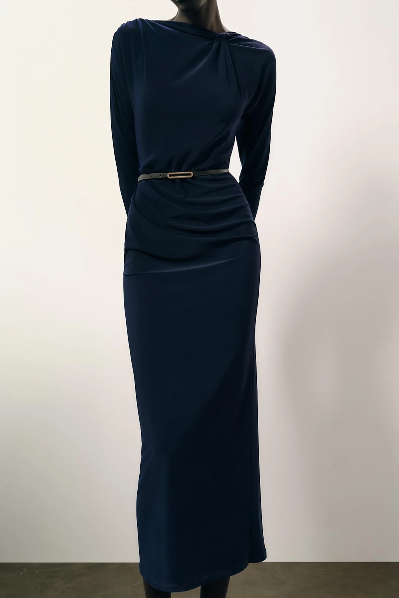 RUCHED DRESS WITH BELT