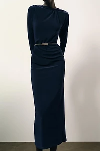 RUCHED DRESS WITH BELT