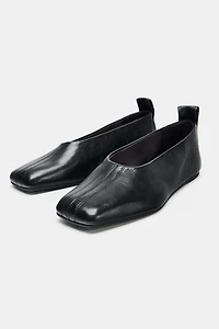 SQUARE TOE LEATHER BALLET FLATS