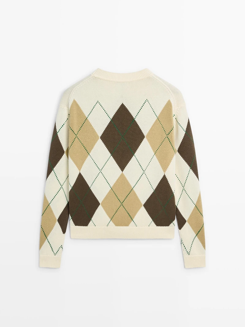 100% cotton knit sweater with Argyle detail