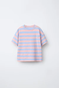 STRIPED T-SHIRT WITH FLOWER PATCH