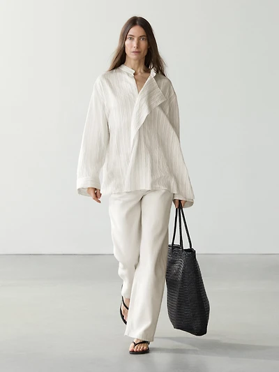 Striped flowing wrap shirt