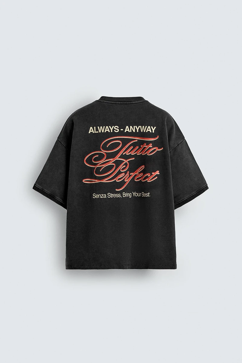 WASHED PRINTED TEXT SWEATSHIRT