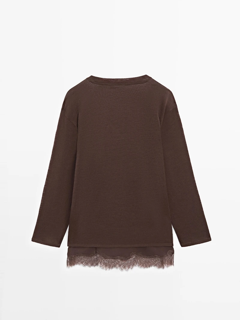 Long sleeve T-shirt with lace detail