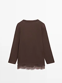 Long sleeve T-shirt with lace detail
