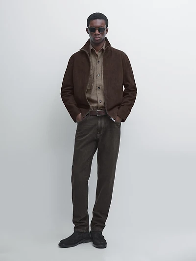 Blouson en cuir effet daim
