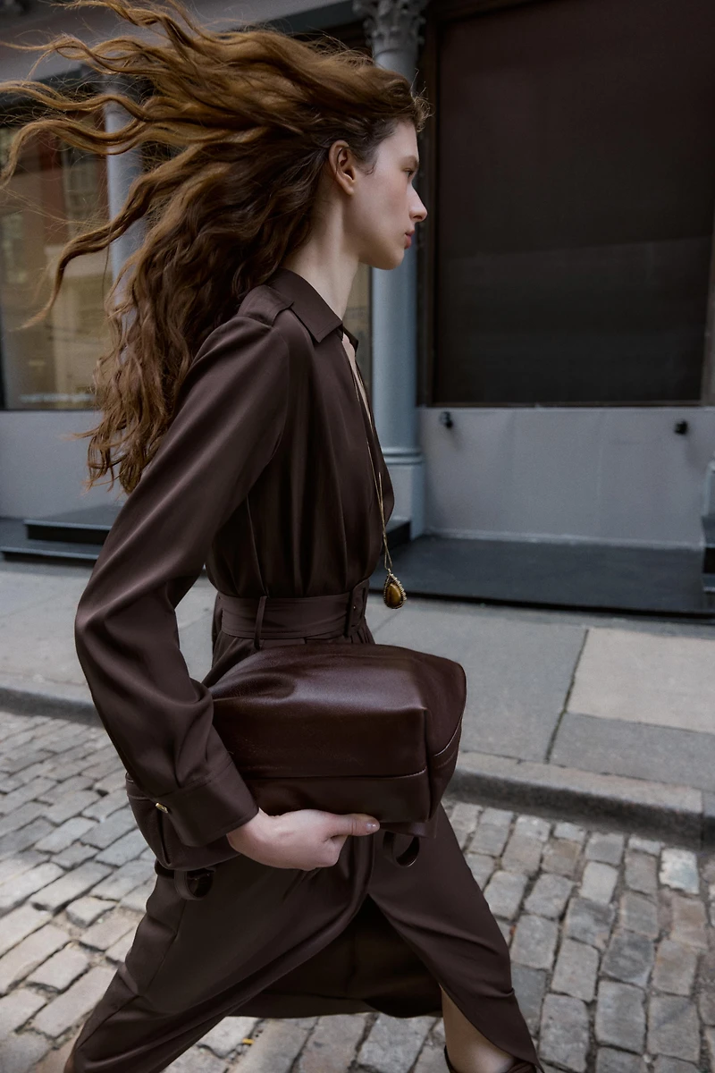 BELTED WRAP MIDI DRESS