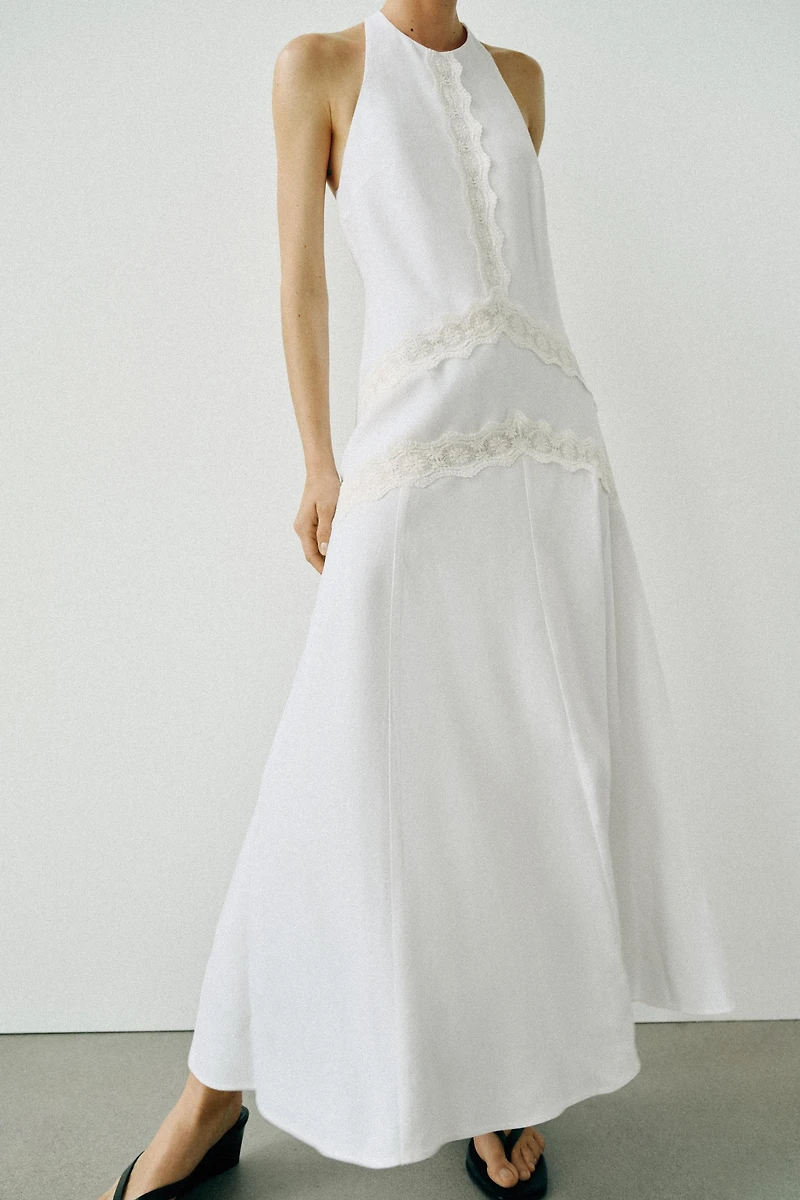COMBINATION LINEN MIDI DRESS