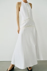 COMBINATION LINEN MIDI DRESS