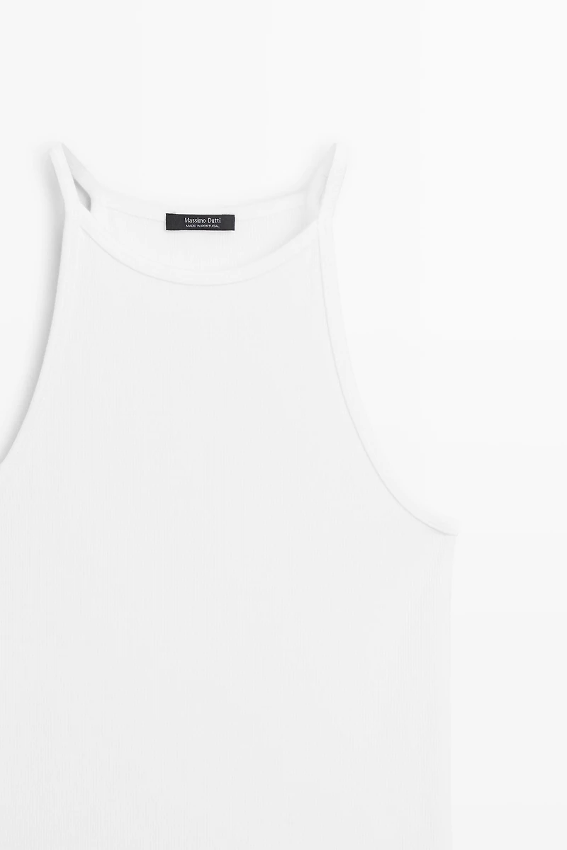 Top encolure américaine en coton mélangé