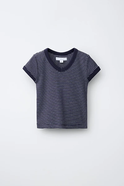 RIBBED STRIPED V-NECK T-SHIRT