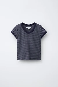 RIBBED STRIPED V-NECK T-SHIRT