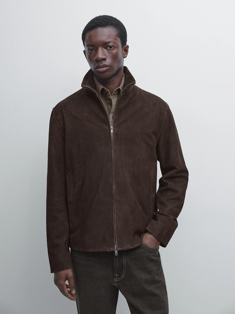 Blouson en cuir effet daim