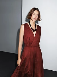 100% cotton long pleated dress