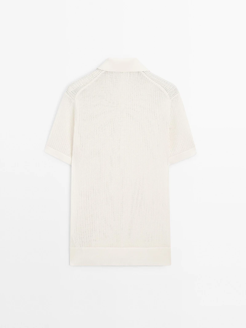 Cutwork V-neck polo shirt