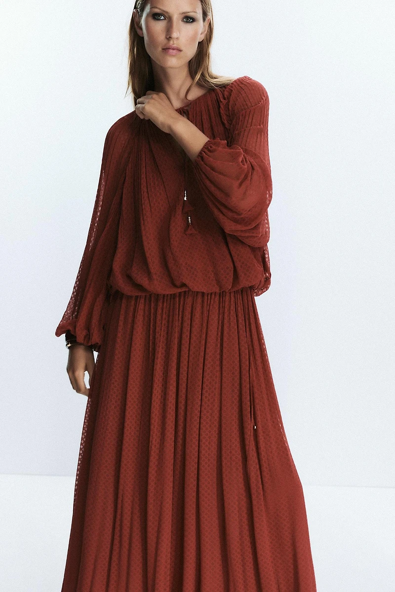 BELTED PLEATED MIDI SKIRT