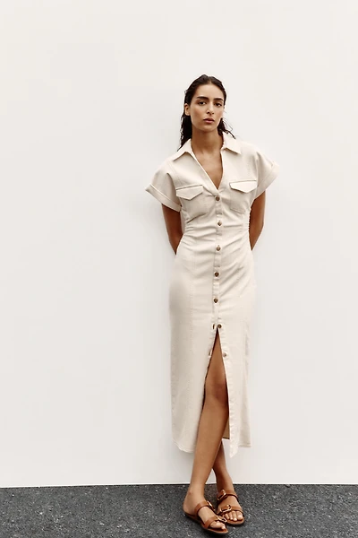 RUCHED WAIST MIDI DRESS