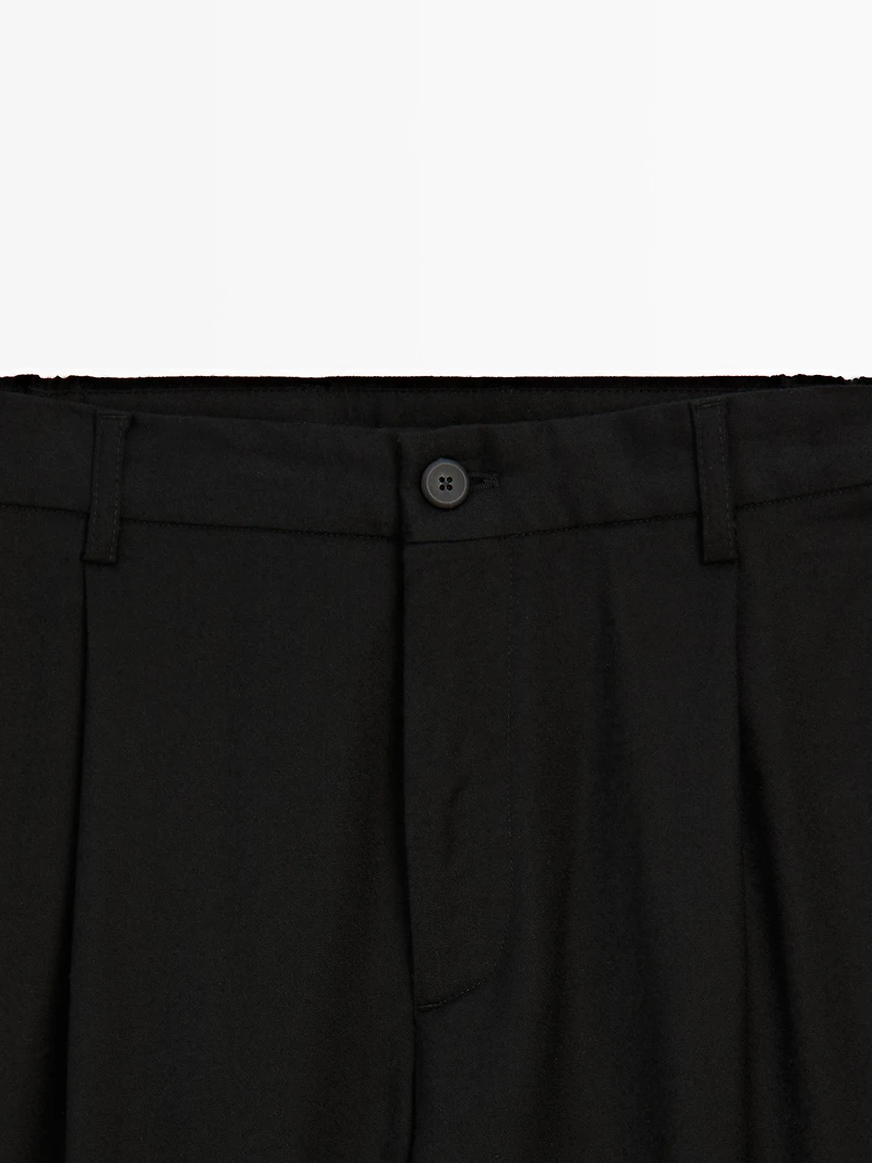 Relaxed fit wool blend darted trousers