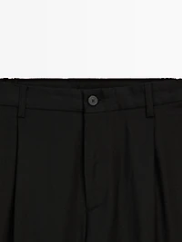Relaxed fit wool blend darted trousers