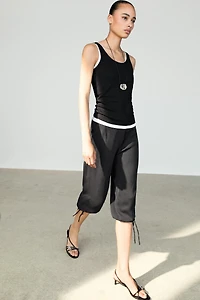 Silk blend tie-hem capri pants