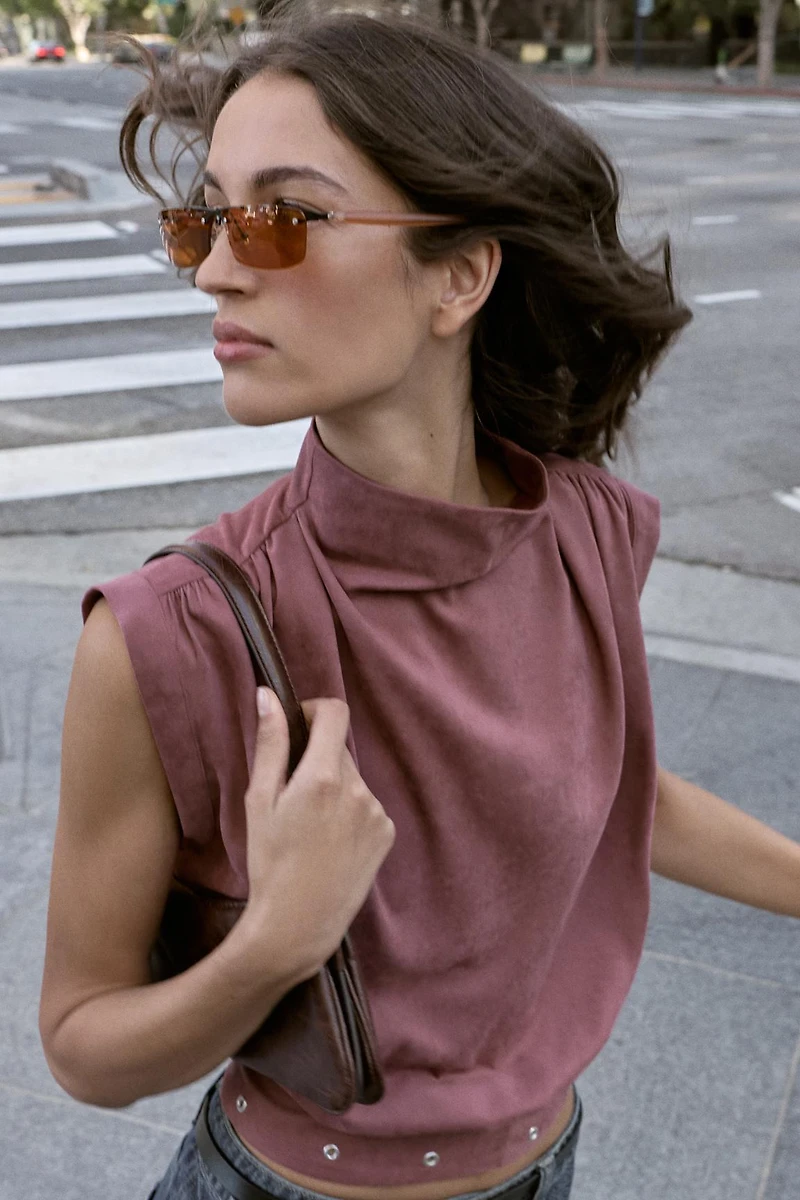 FAUX SUEDE BUCKLE TOP