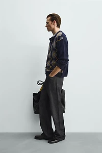 100% WOOL DIAMOND PATTERN CARDIGAN