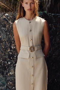 LINEN BUCKLE MIDI DRESS