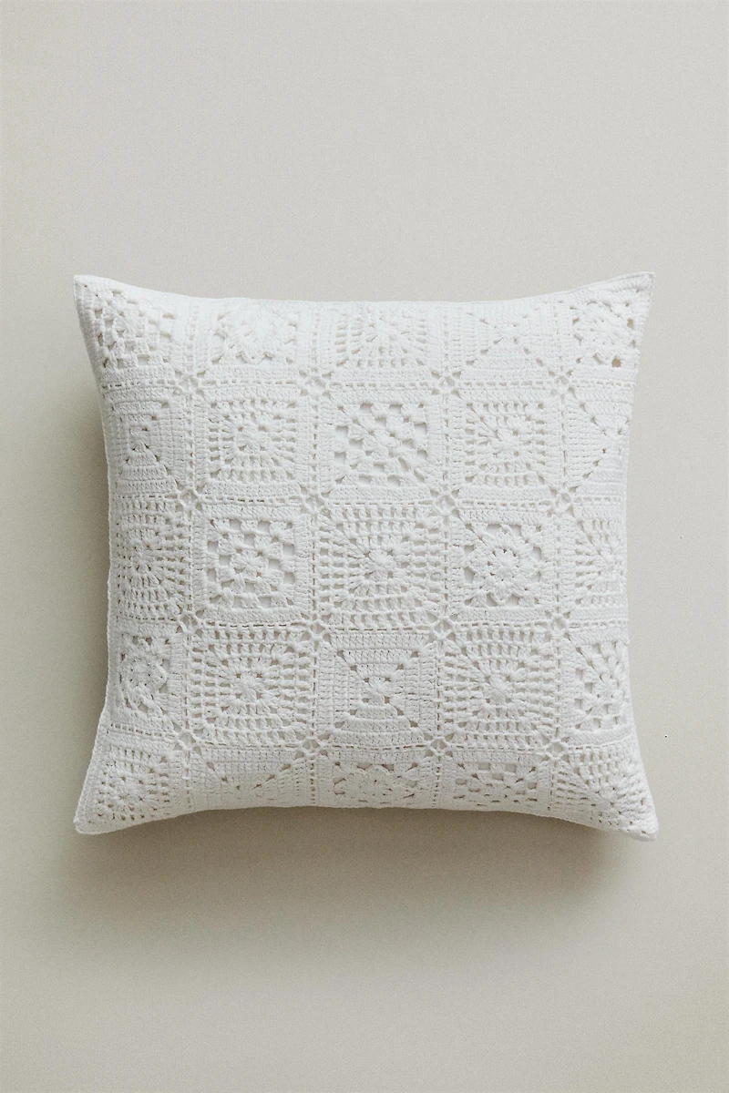 CROCHET PATCHWORK COTTON BEDSPREAD THROW PILLOW COVER