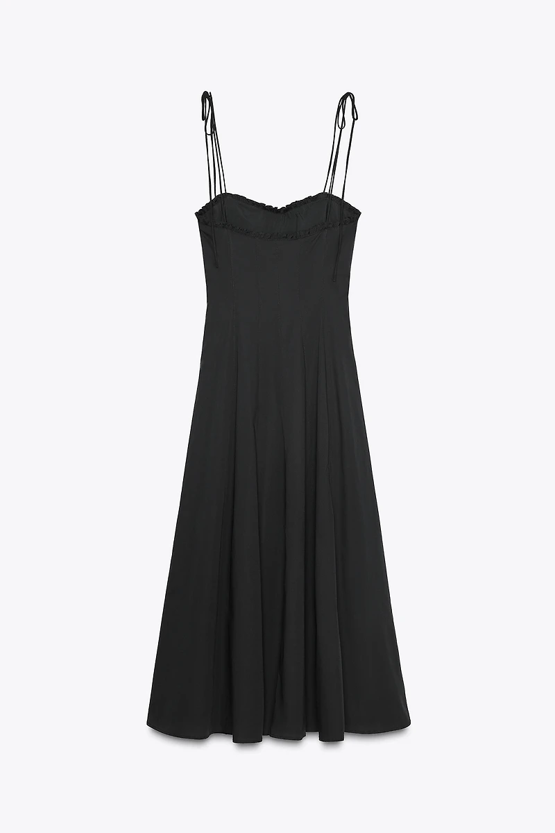 RUFFLED POPLIN MIDI DRESS
