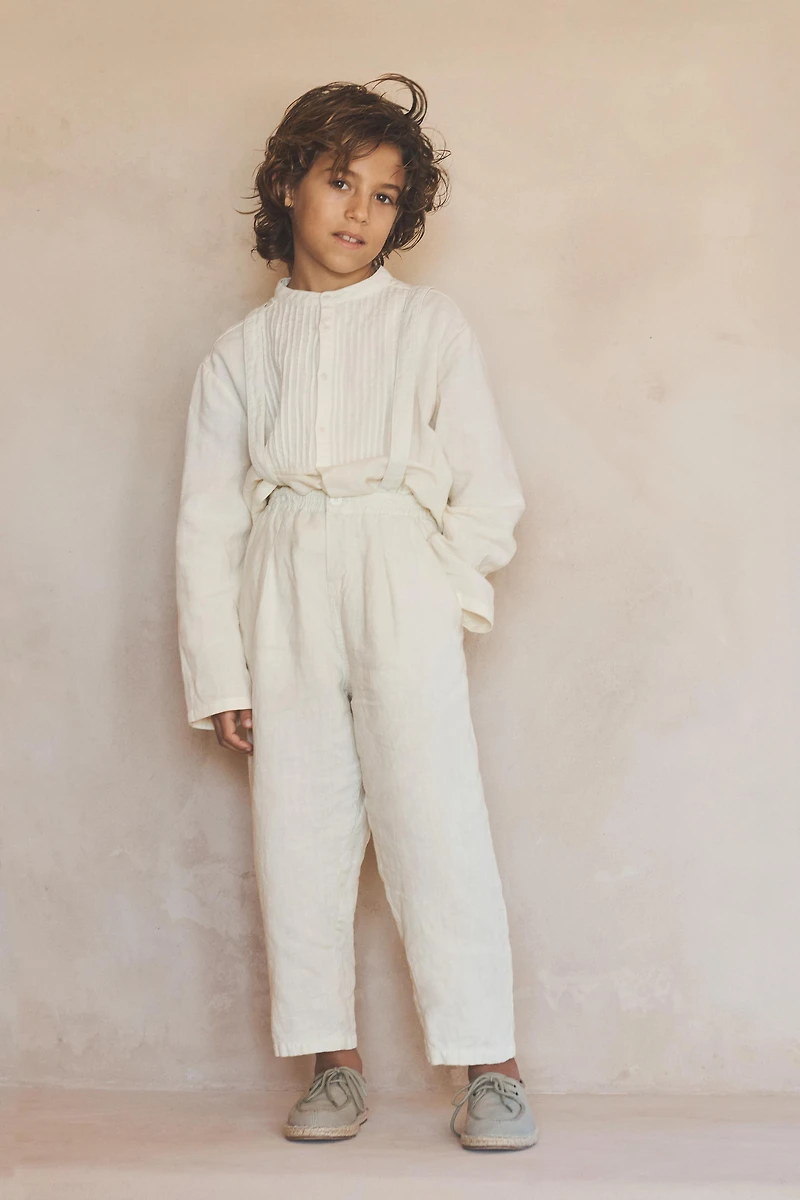 AGES 6-10 / LIMITED EDITION LINEN COTTON BLOUSE WITH PLEATS