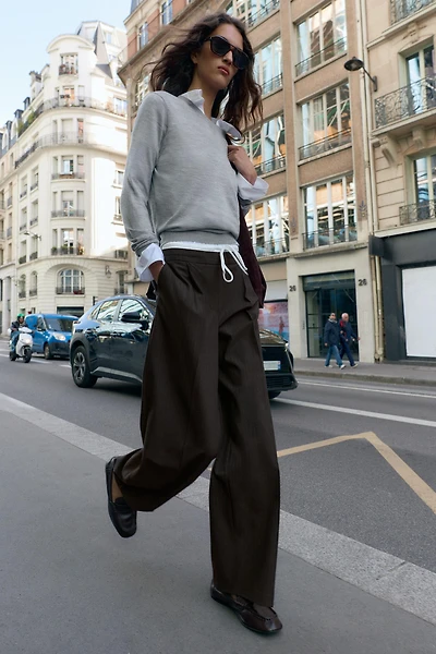 DOUBLE WAISTBAND WIDE-LEG PANTS