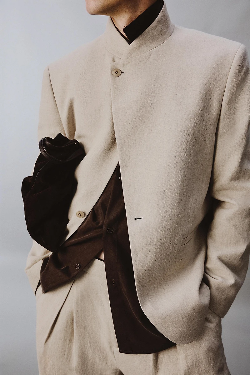 RELAXED FIT DOUBLE BREASTED SUIT BLAZER