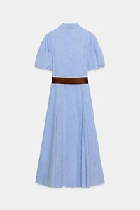 BELTED LINEN MIDI DRESS