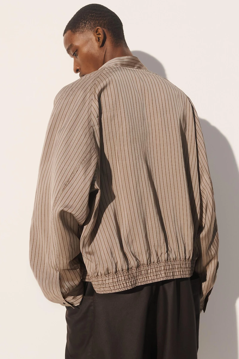 CROPPED STRIPED VISCOSE-CUPRO BOMBER JACKET