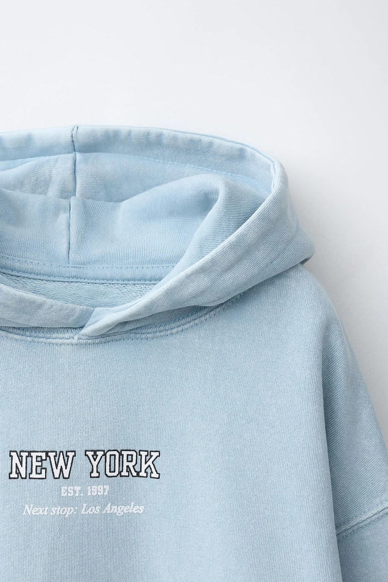 WASHED EFFECT TEXT HOODIE