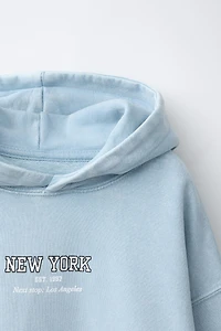 WASHED EFFECT TEXT HOODIE
