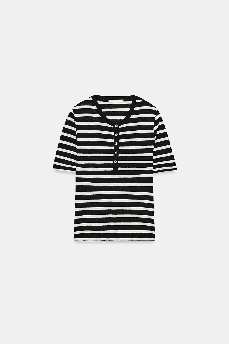 LINEN BUTTON T-SHIRT