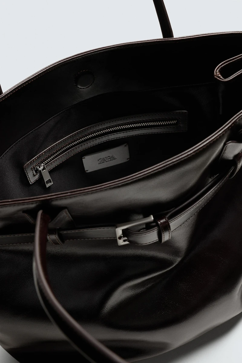 LEATHER SHOPPER WITH BELT DETAIL