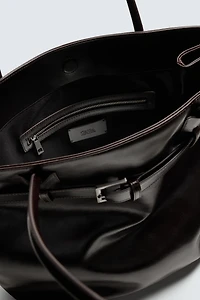 LEATHER SHOPPER WITH BELT DETAIL
