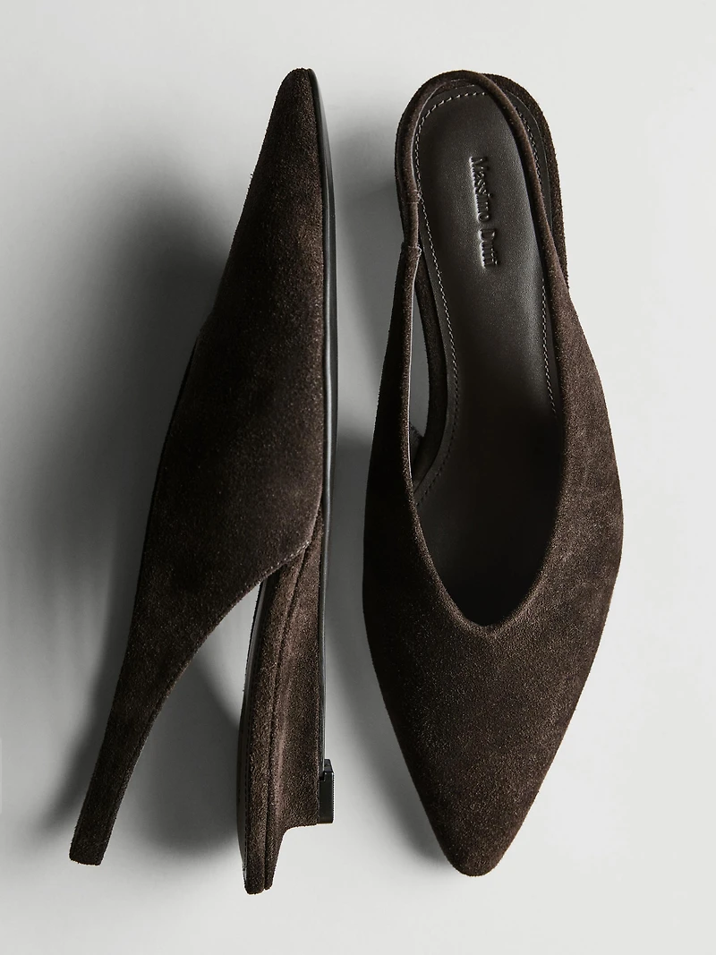 Chaussure à talon ouvert en croûte de cuir