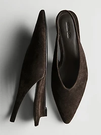 Chaussure à talon ouvert en croûte de cuir