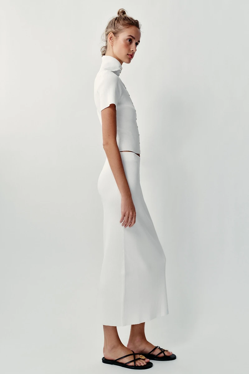 RIBBED KNIT MIDI SKIRT