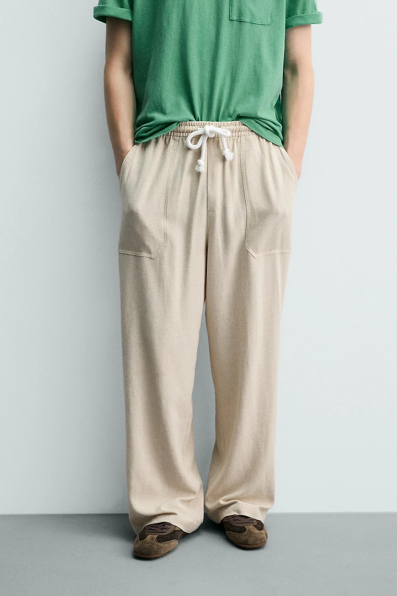 RELAXED FIT VISCOSE-LINEN PANTS