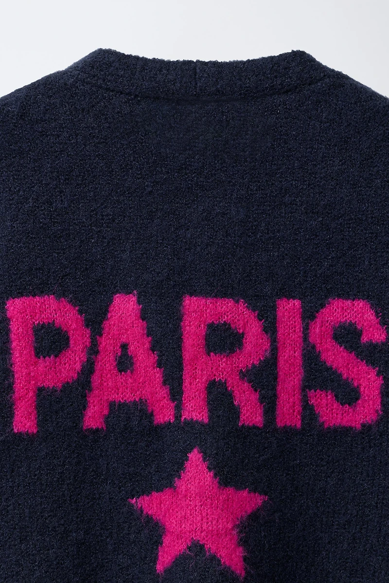 CONTRAST TEXT CARDIGAN