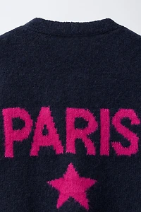 CONTRAST TEXT CARDIGAN