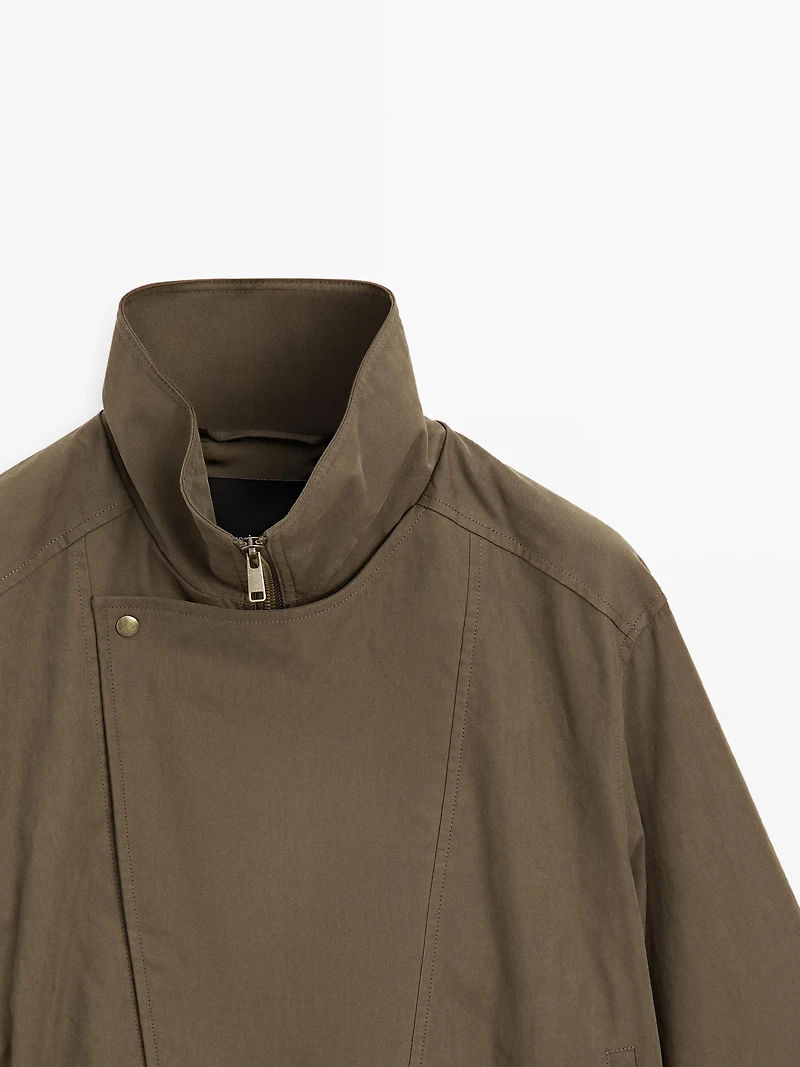 Veste avec ceinture en coton mélangé